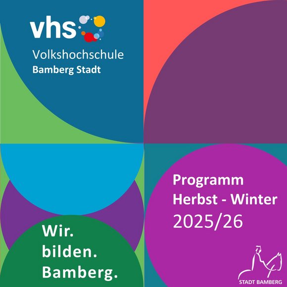 zu sehen ist das Cover unseres Programmhefts - stilisierte Kreise und Teilkreise in verschiedenen Farben