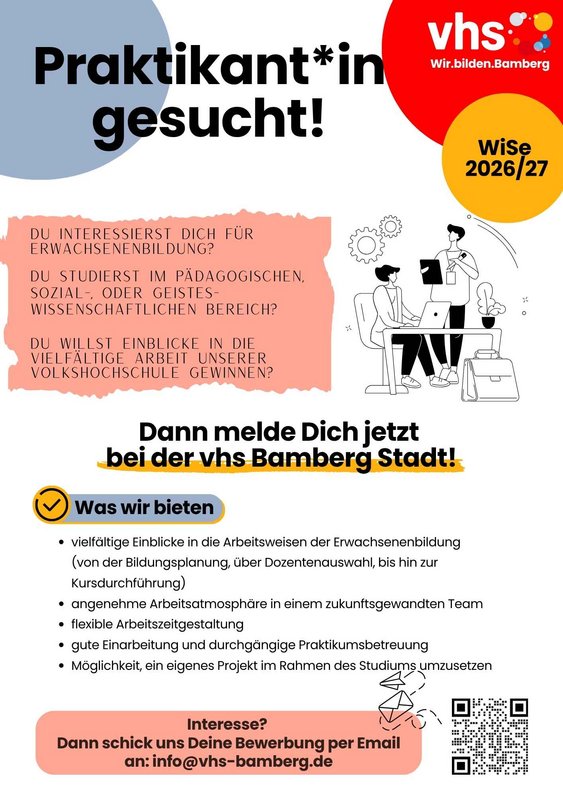 Plakat, mit dem wir Praktikanten für das Semester 26/27 suchen